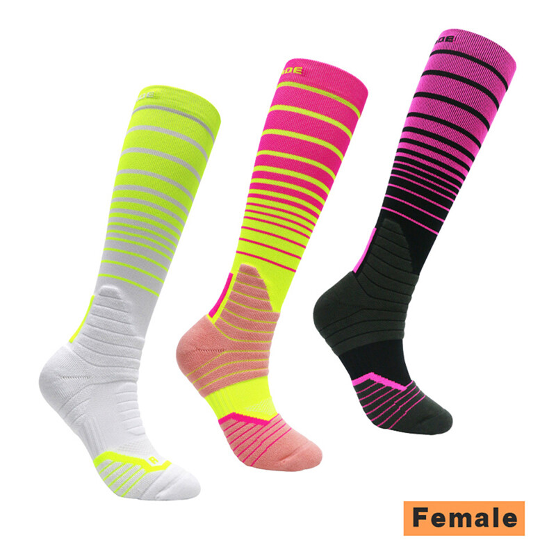 Pro Mens Womens Running Compression Sports Socks Marathon Jogging Socks Striped
