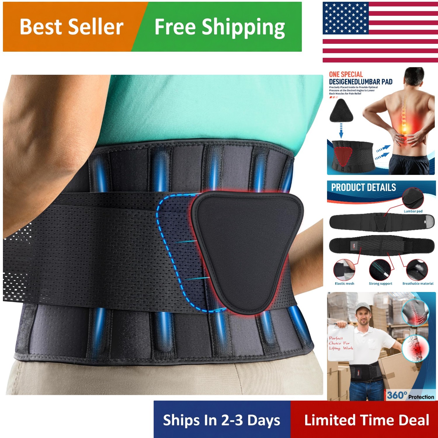 360° Adjustable Back Support Belt for Sciatica and Herniated Disc Relief