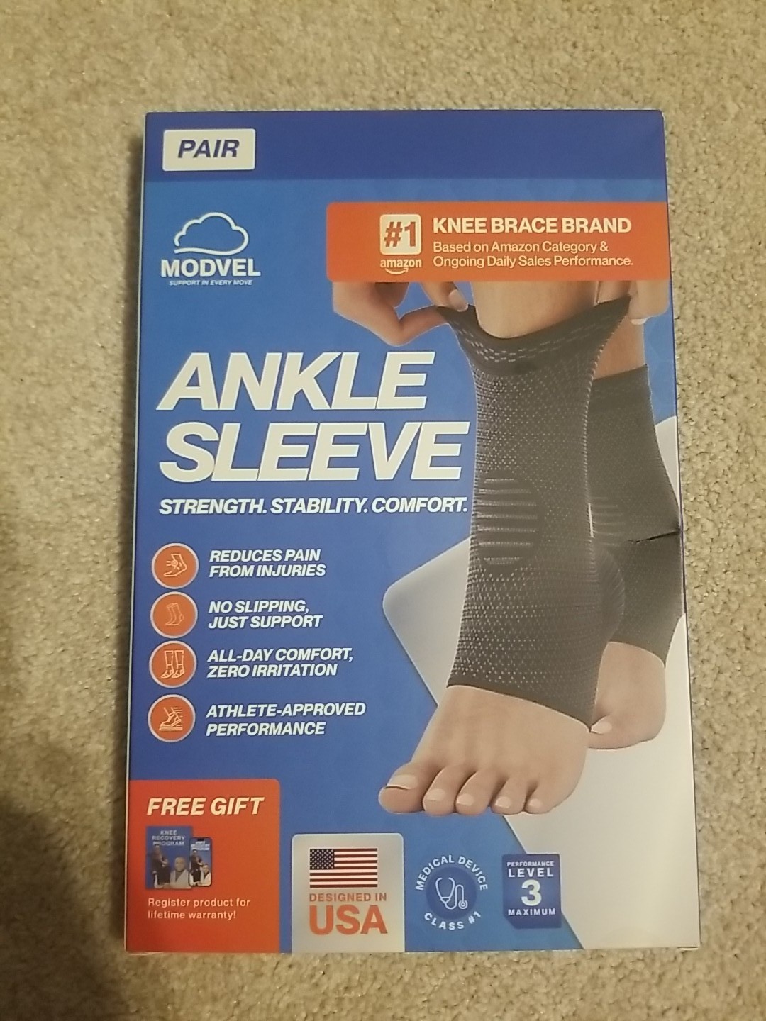 Modvel Foot & Ankle Brace Sleeve Pair for Sprained Medium, A Black