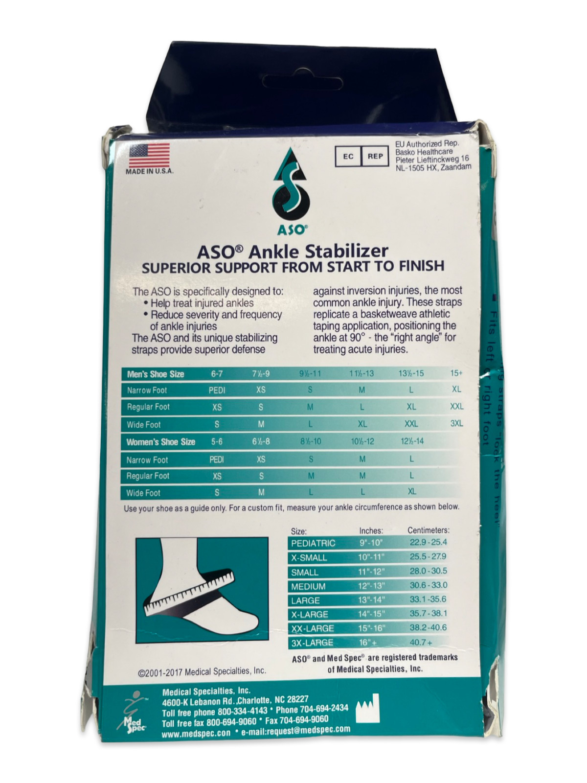 Med Spec 264014 Medium Size ASO Ankle Stabilizer – Black Fast Shipping