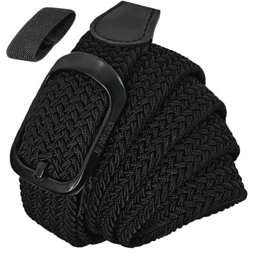 Elastic Braided Belt Waist Adjustable:42″-48″ (50″ Length) Blackd Black Buckle