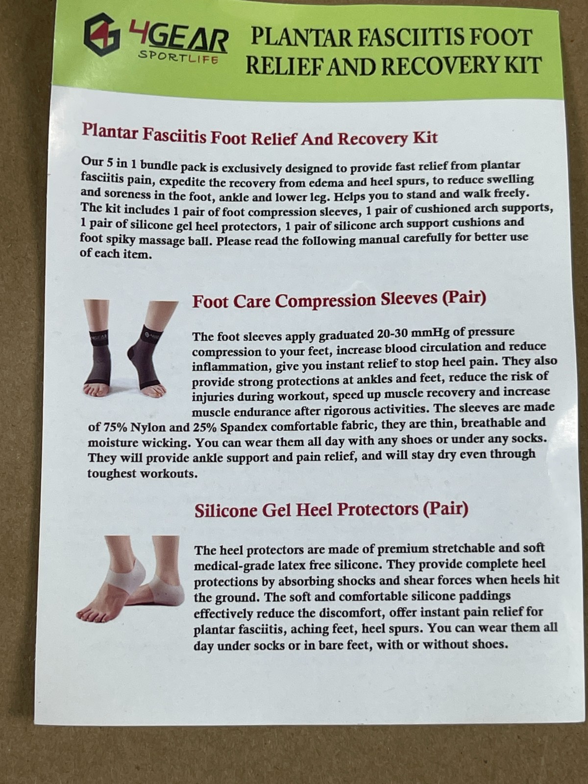 4GEAR SportLife Plantar Fasciitis Foot Relief Recovery Kit S/M New Complete