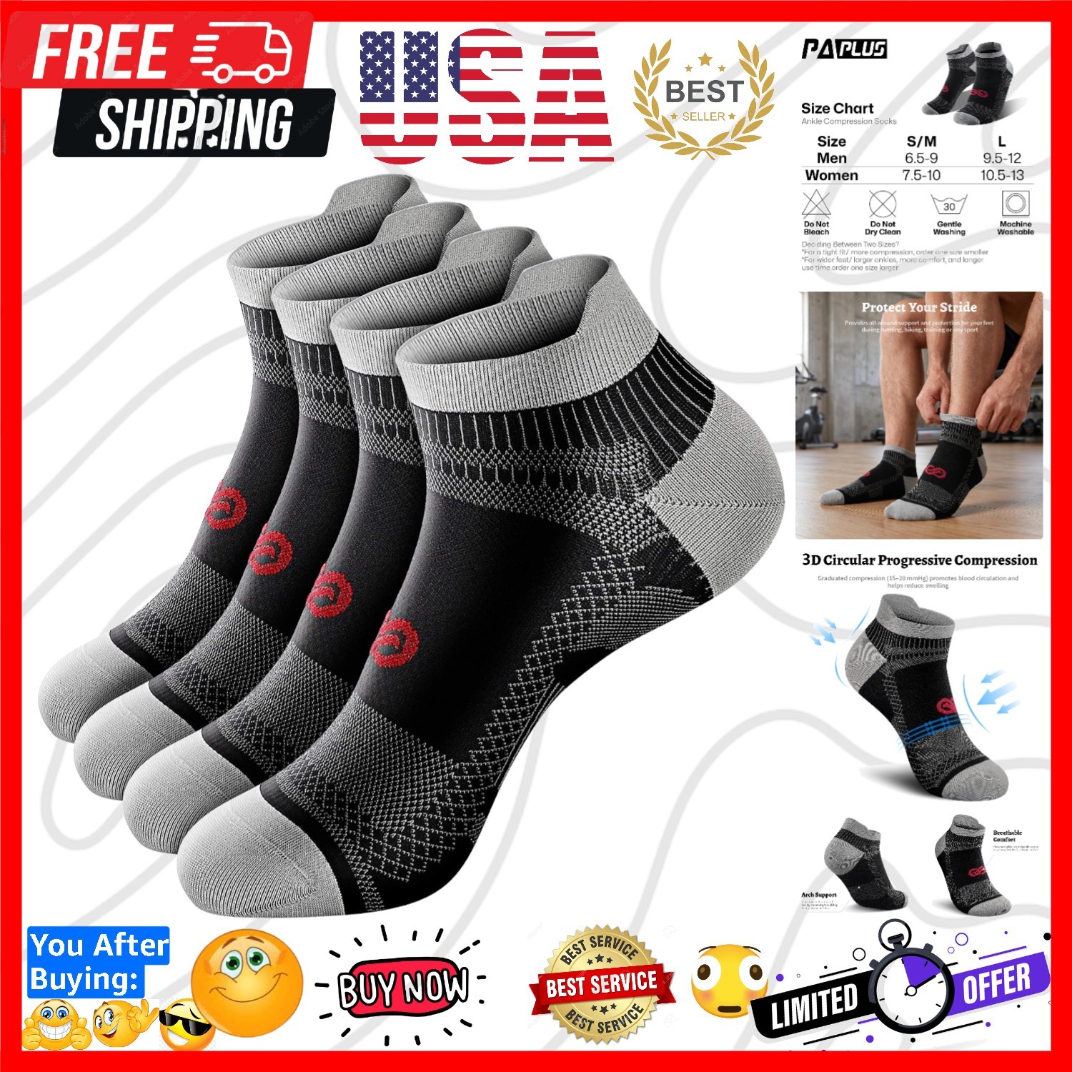 Compression Socks for Men Women Ankle Running Socks for Plantar Fasciitis | L…