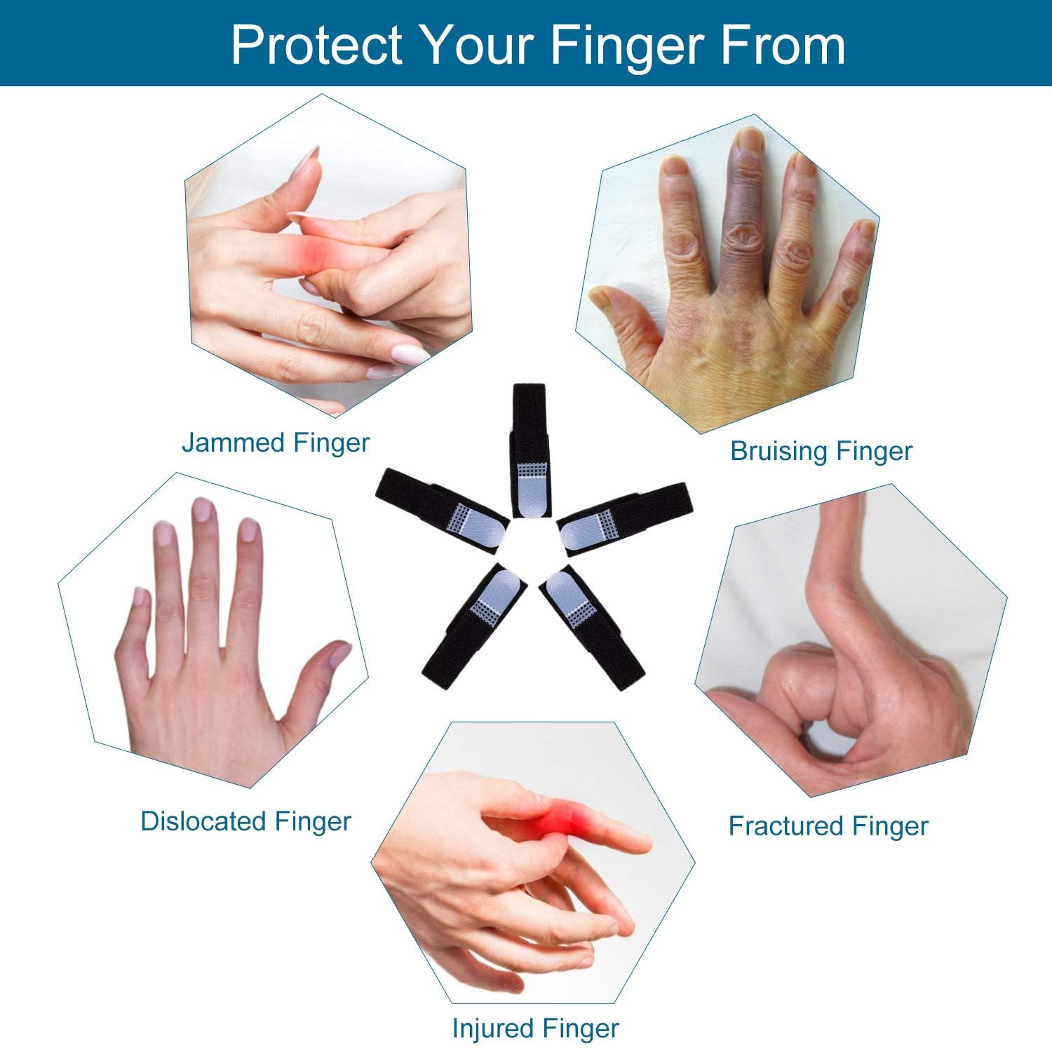 Finger Buddy Wraps, 6 PCS Finger Loops Tapes for Broken, Jammed, Swollen Finger