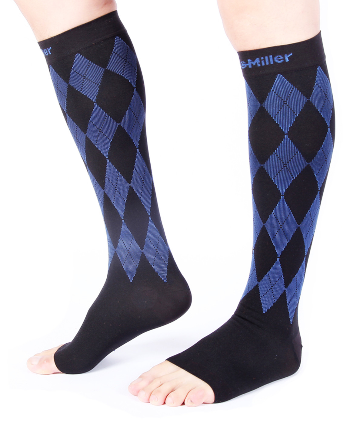 Doc Miller Open Toe Socks Compression Stockings 20-30 mmHg Varicose Veins BLUE