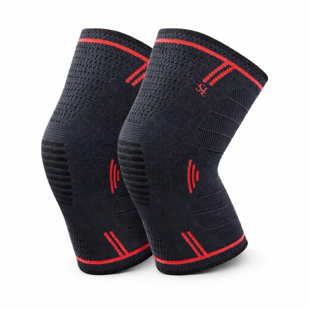 2 Pack Knee Brace Compression Sleeves for Women & Men (Red – Medium)