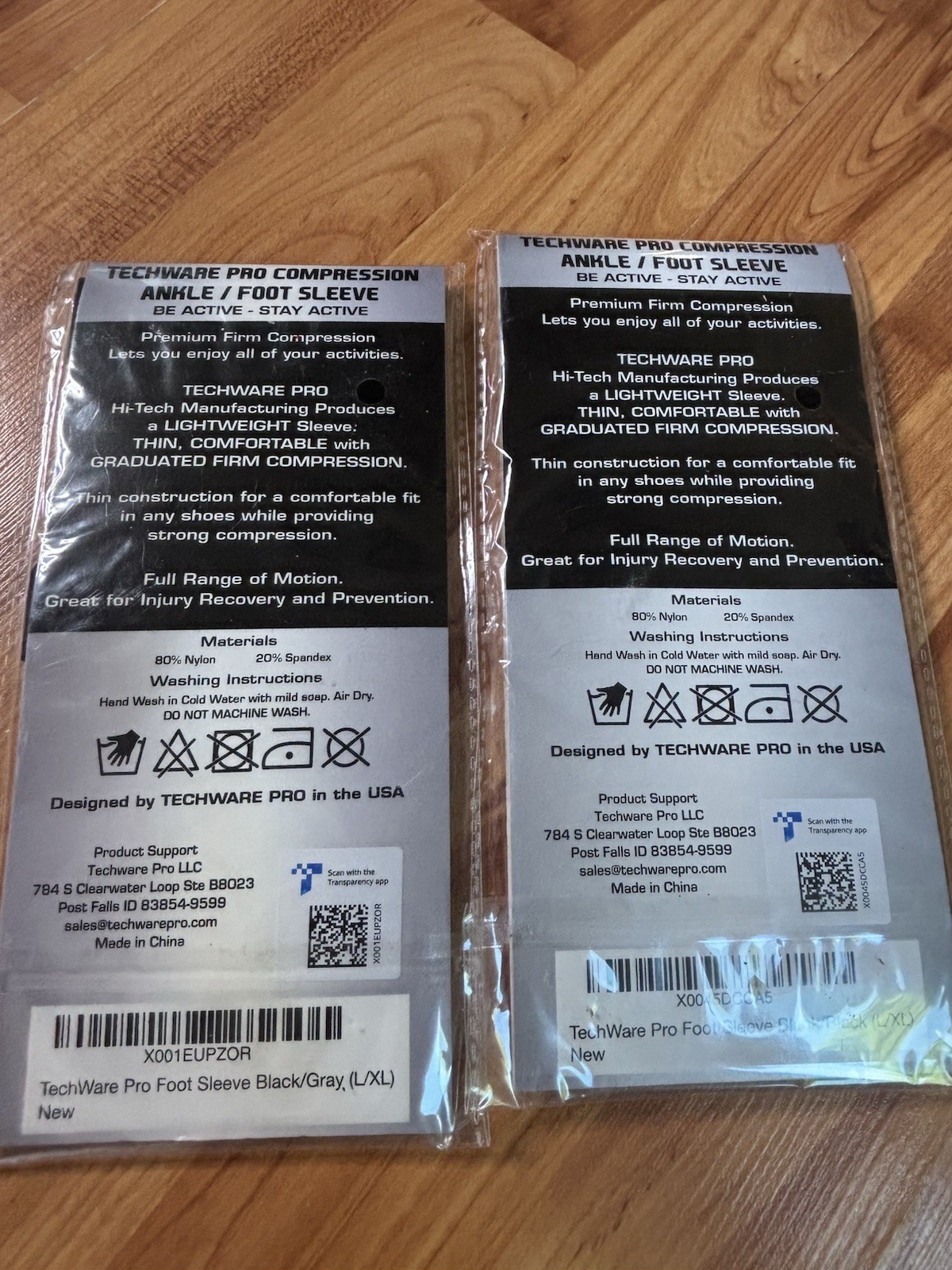 2 Pair TECHWARE Pro Compression Ankle/Foot Sleeve L/XL Unisex NEW