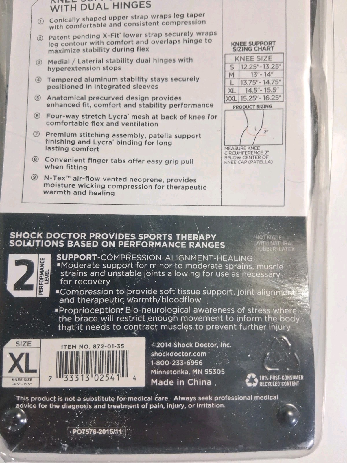 Shock Doctor 872 Knee Brace, Knee Support for Stability – Xlarge