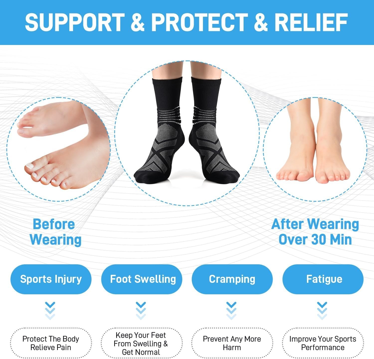 Compression Ankle Support Crew Socks Men Women Wicking Plantar Fasciitis Reli…