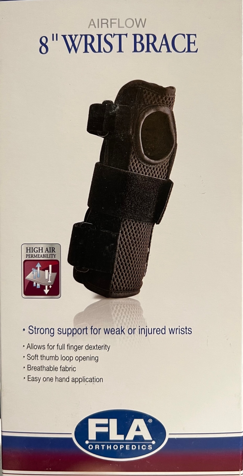 FLA Airflow 8″ Wrist Brace Black -Left Small/Medium -Carpal Tunnel – Arthritis