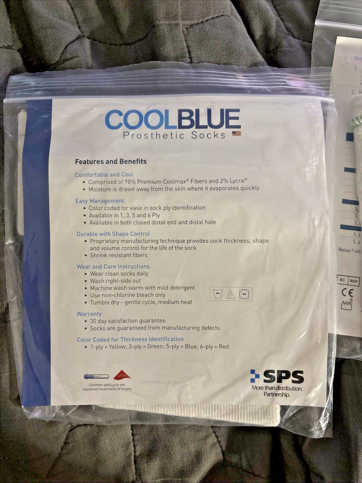 COOL BLUE Prosthetic Socks Green 3 Ply ~ Size 1, 2 ~ Length 10-14″ CB3HMSH2