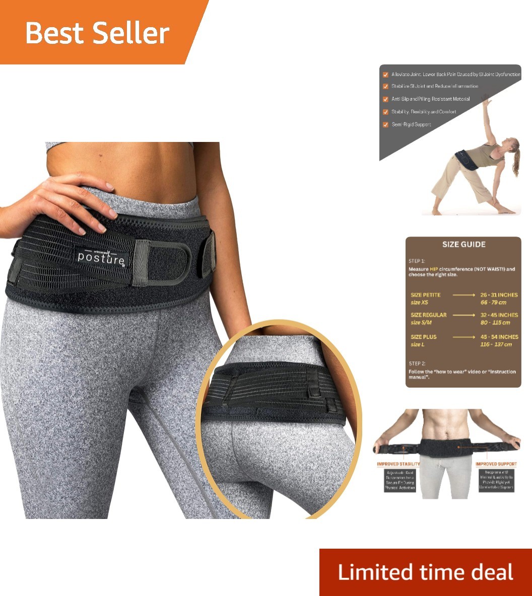 Men & Women’s Adjustable Sacroiliac Belt – Stabilizes Hip & Relieves Nerve Pain