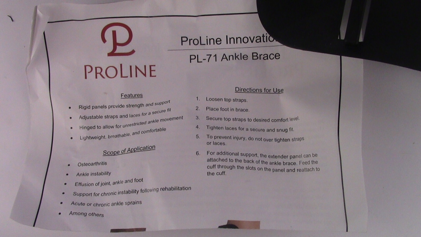 Proline PL-71 Size MEDIUM (M) Ankle Support Brace LEFT FOOT Plus Ext. Panel.