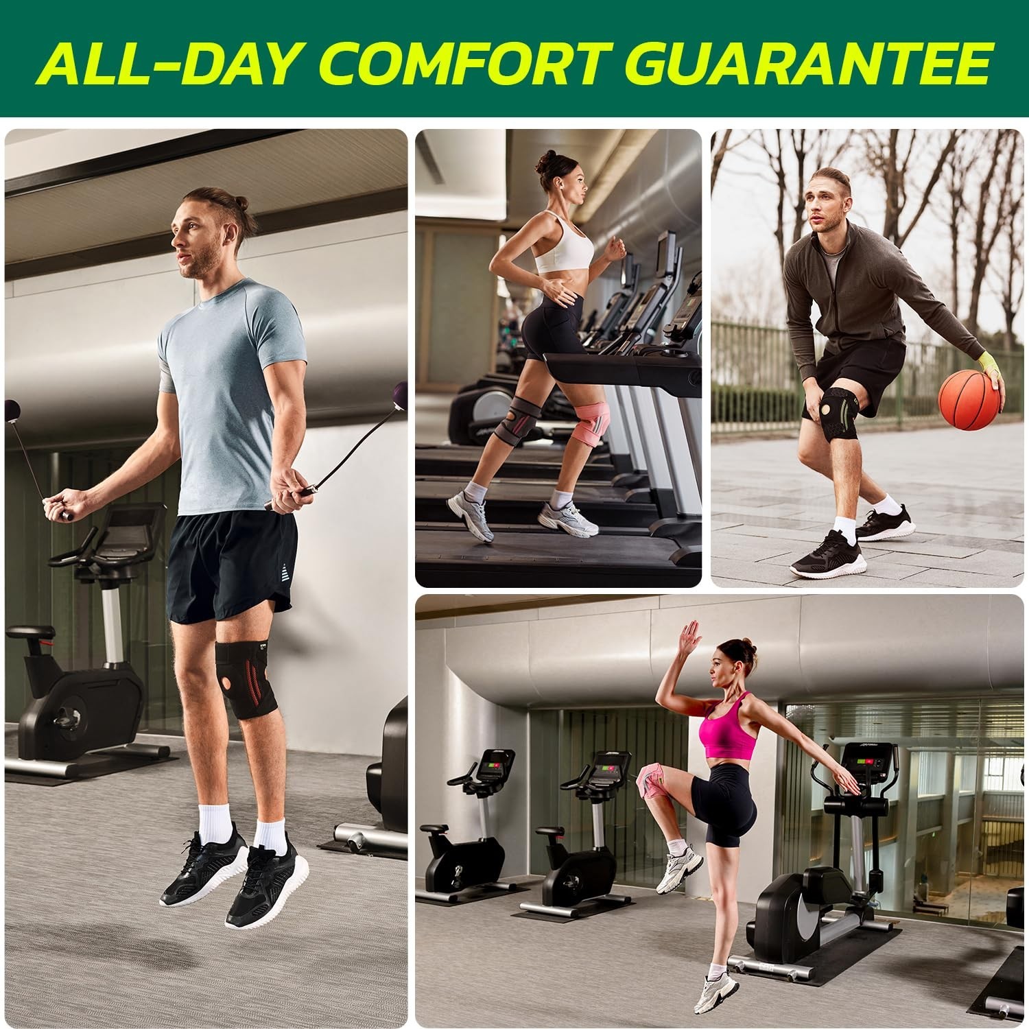 Knee Brace (One Size:Medium) with Dual Side Stabilizers & Patella Gel Pads – 1pc