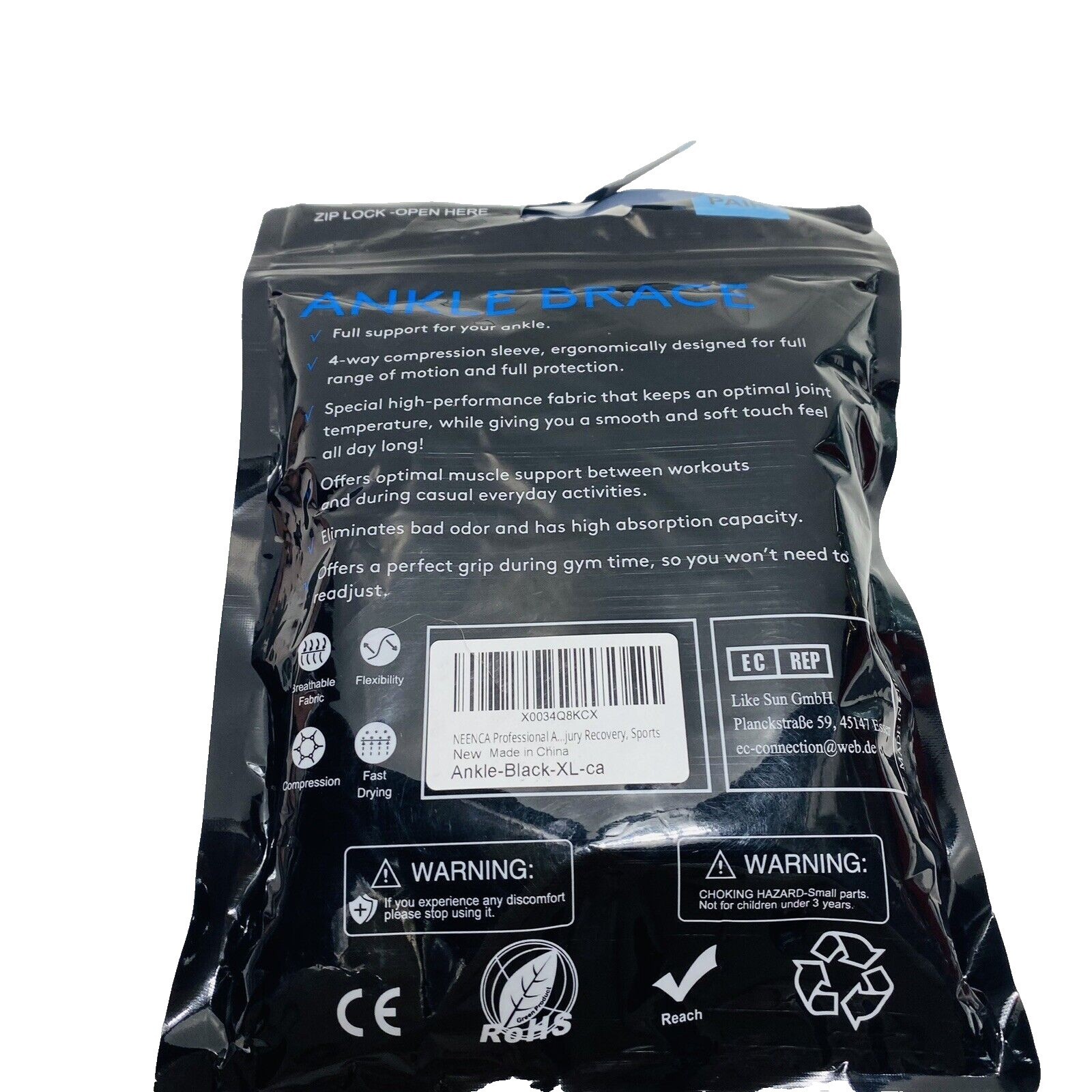 2 Pack Ankle Braces 4-Way Compression Breathable Fabric Elimates Bad Odors New