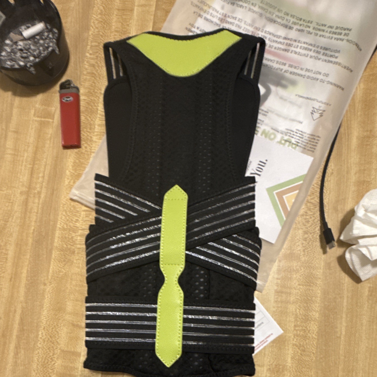 Adjustable Black Green Fabric Posture Corrector for Back Shoulder M/L Unisex