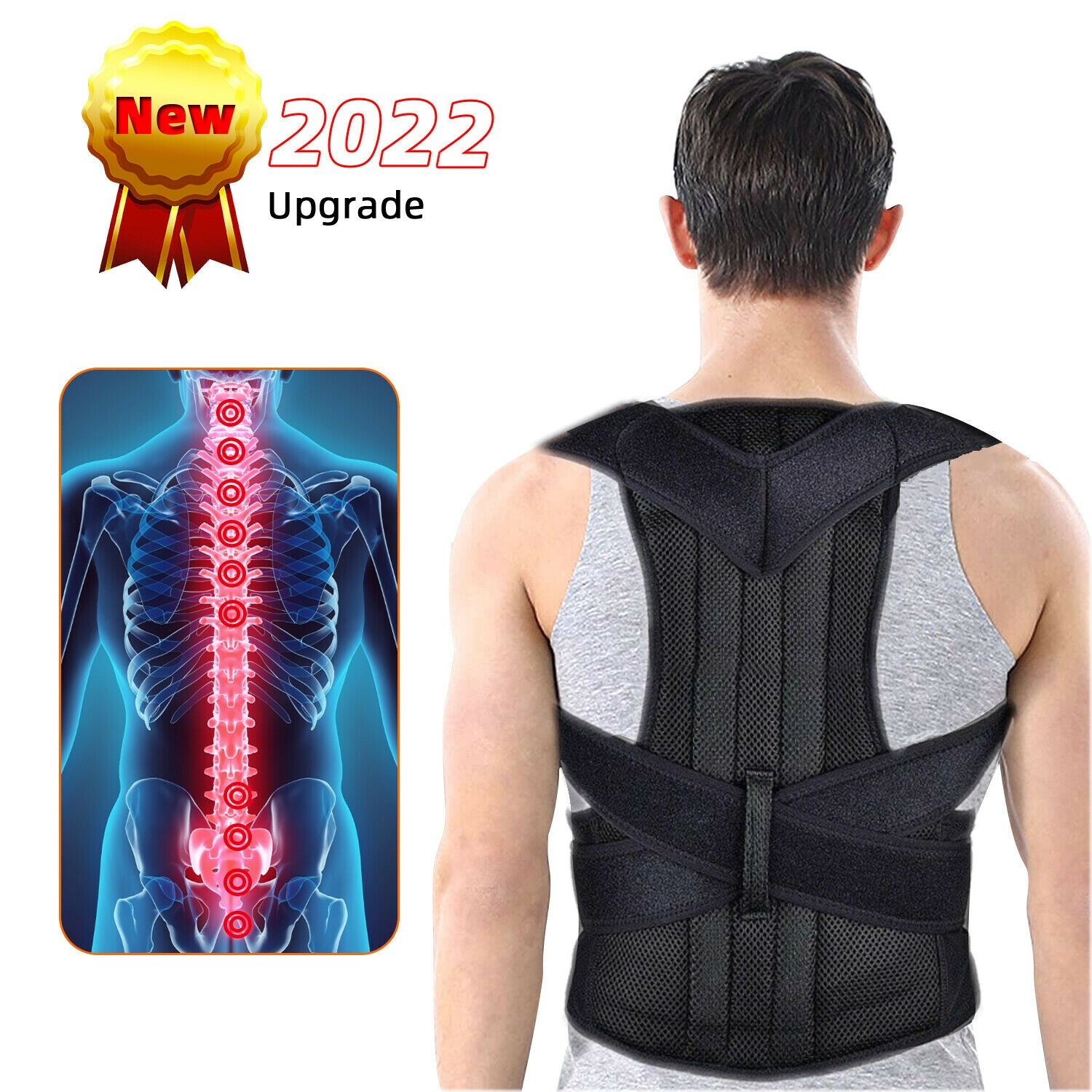 US Medical Scoliosis Posture Corrector Spine Back Support Shoulder Brace Belt