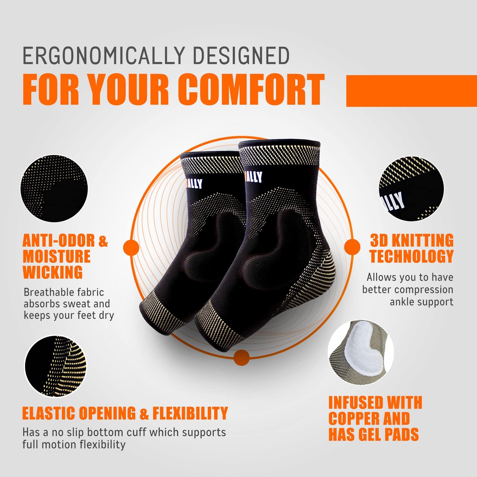 Copper Ankle Brace with Pads Ankle Compression Sleeves for Plantar Fasciitis,…