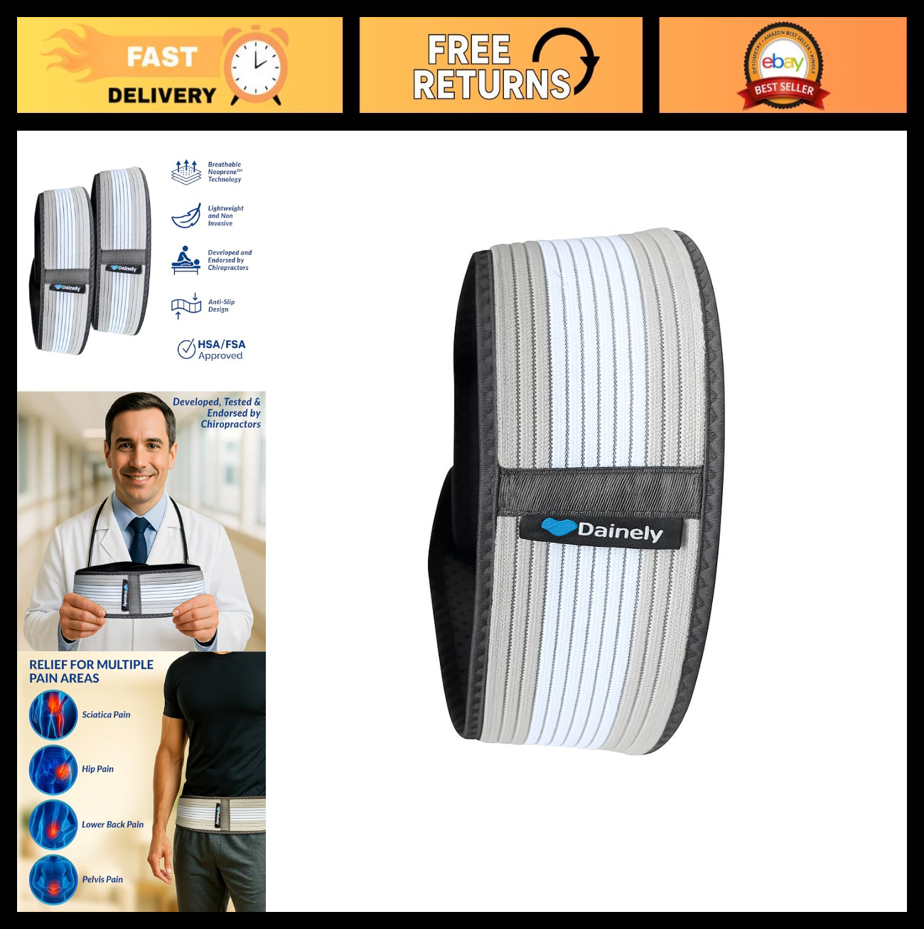 Sacroiliac SI Joint Hip Belt 42-55″ | Adjustable Trochanter Brace for Pain Relie