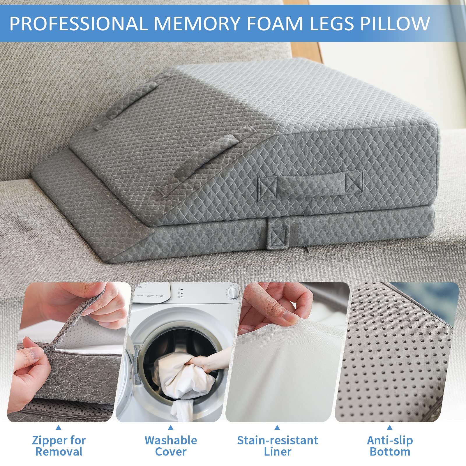 Adjustable Leg Elevation Pillows for Swelling, Cooling Gel Memory Foam Wedge Pil