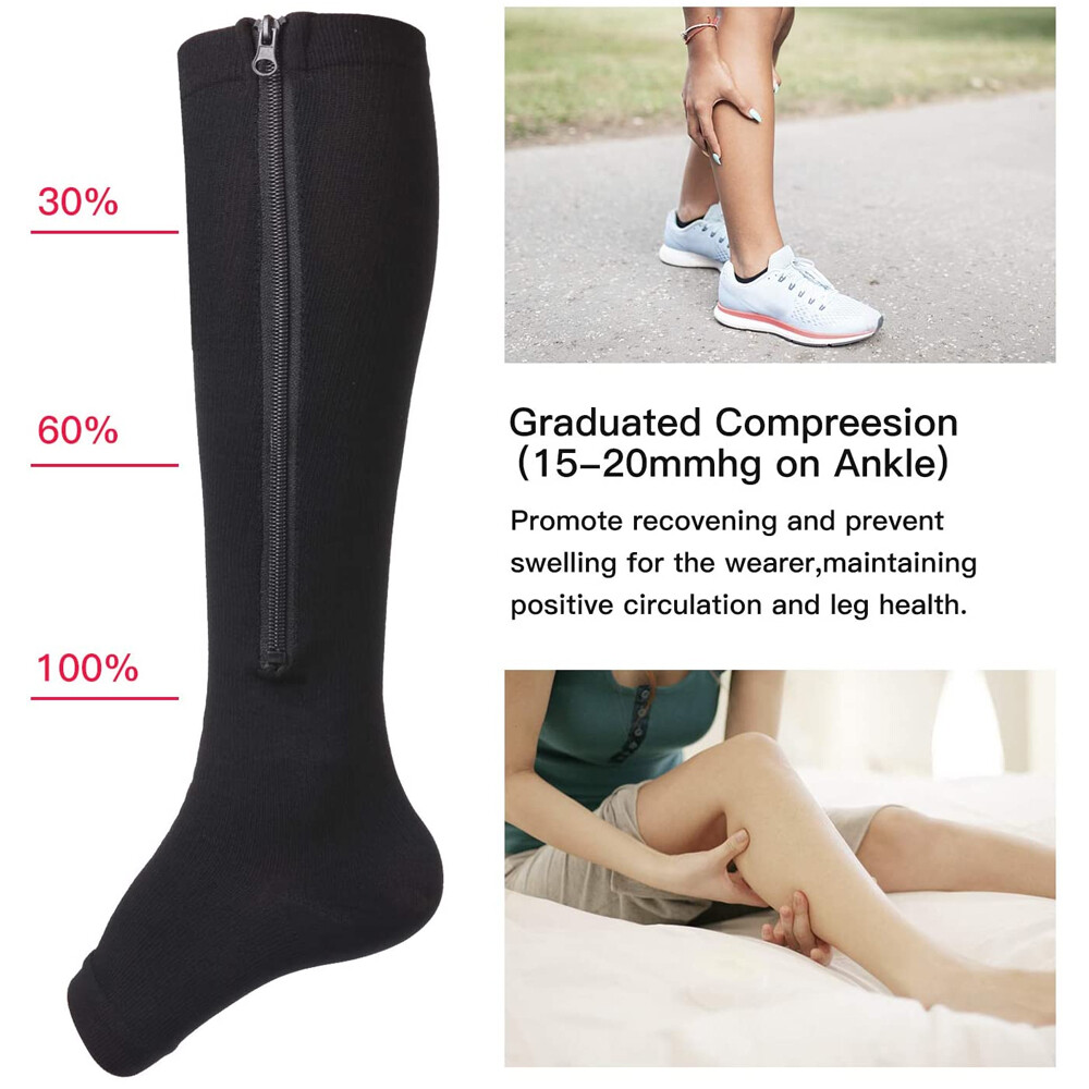 Unisex Compression Socks with Zipper Open Toe Knee Length Stockings Men Women US