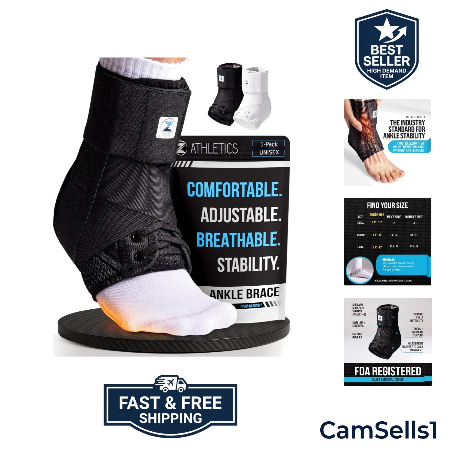 Ankle Brace for Women & Men – Lace Up Adjustable Support with Side Stabilizer…