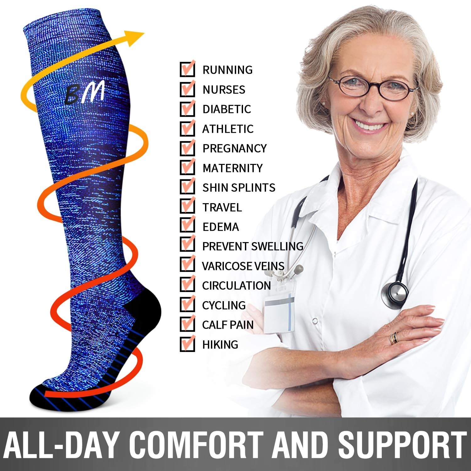 6 Pack Copper Compression Socks for Women and Men Circulation-Best Support fo…