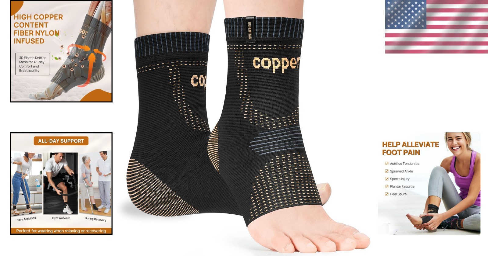 Copper Ankle Brace (2 Pack) for Pain Relief – Breathable Support Medium Size