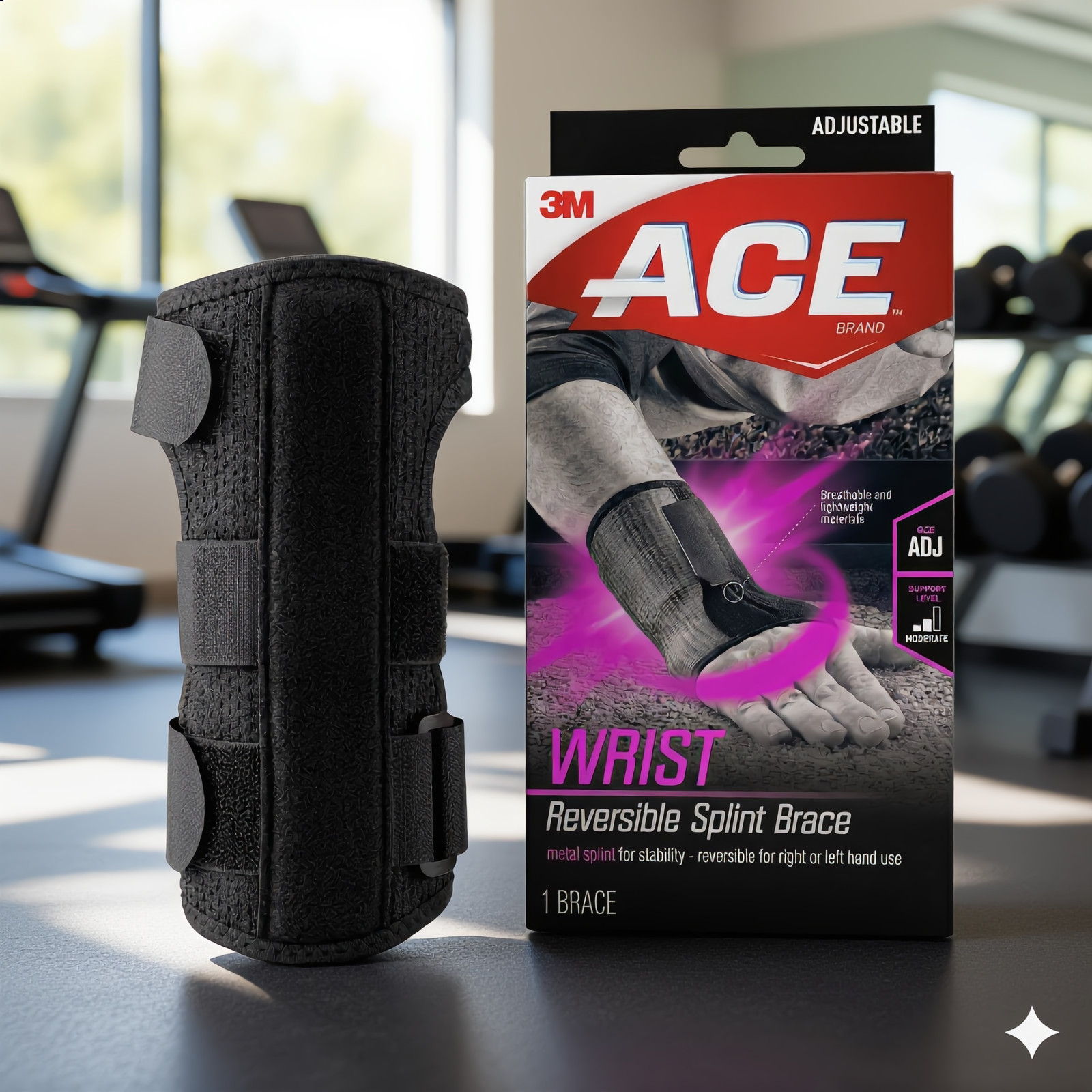 ACE Reversible Wrist Brace Splint Adjustable Support Left/Right Hand 1 Count
