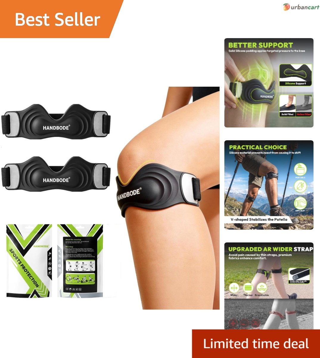 Patellar Tendon Support Strap, Silicone Knee Brace for Men Women, Adjustable Pat