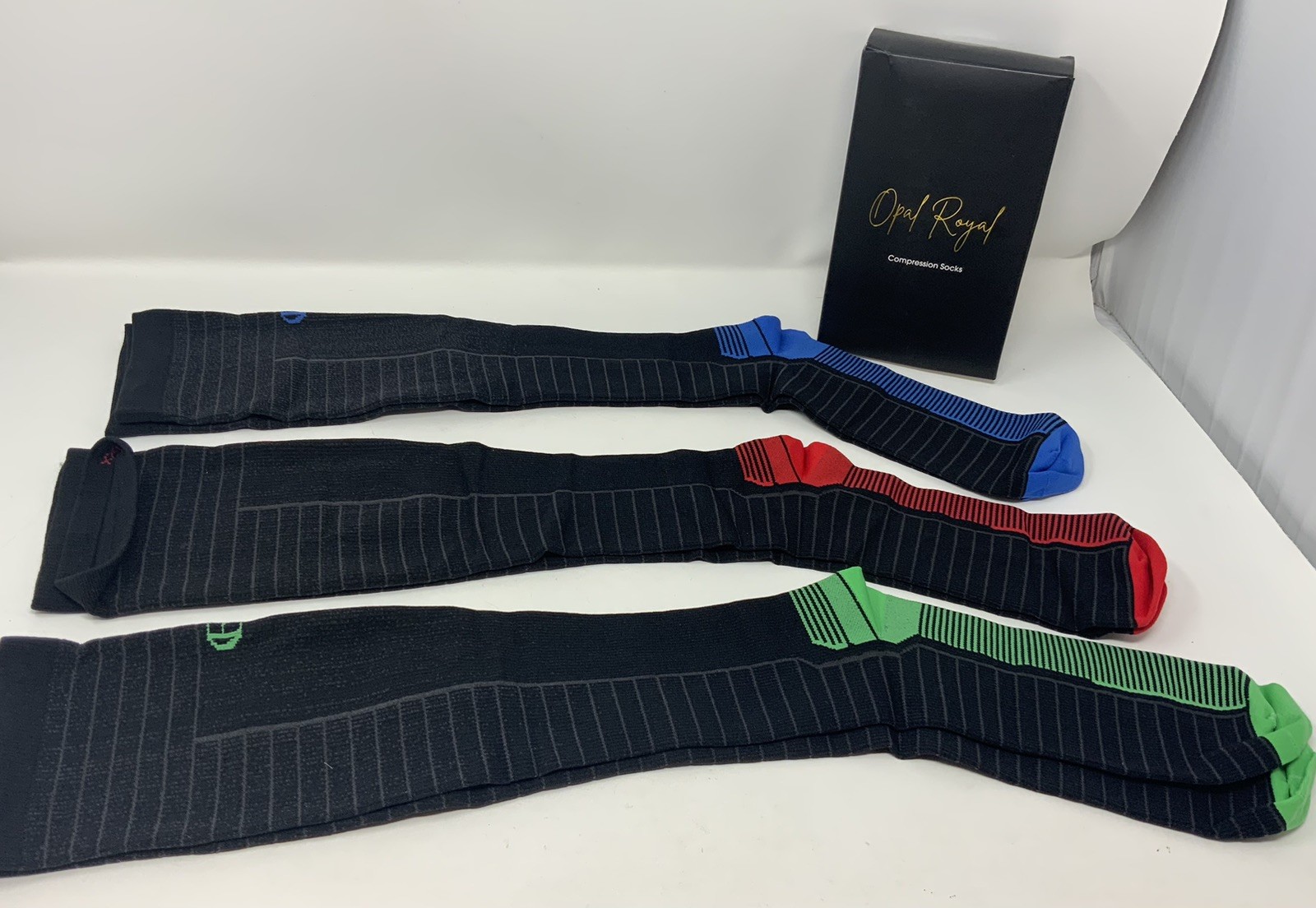 Compression Socks-Opal Royal-NEW-3 Prs-Wom-Men-S/M-Graduated Comp-20-30 MMHG