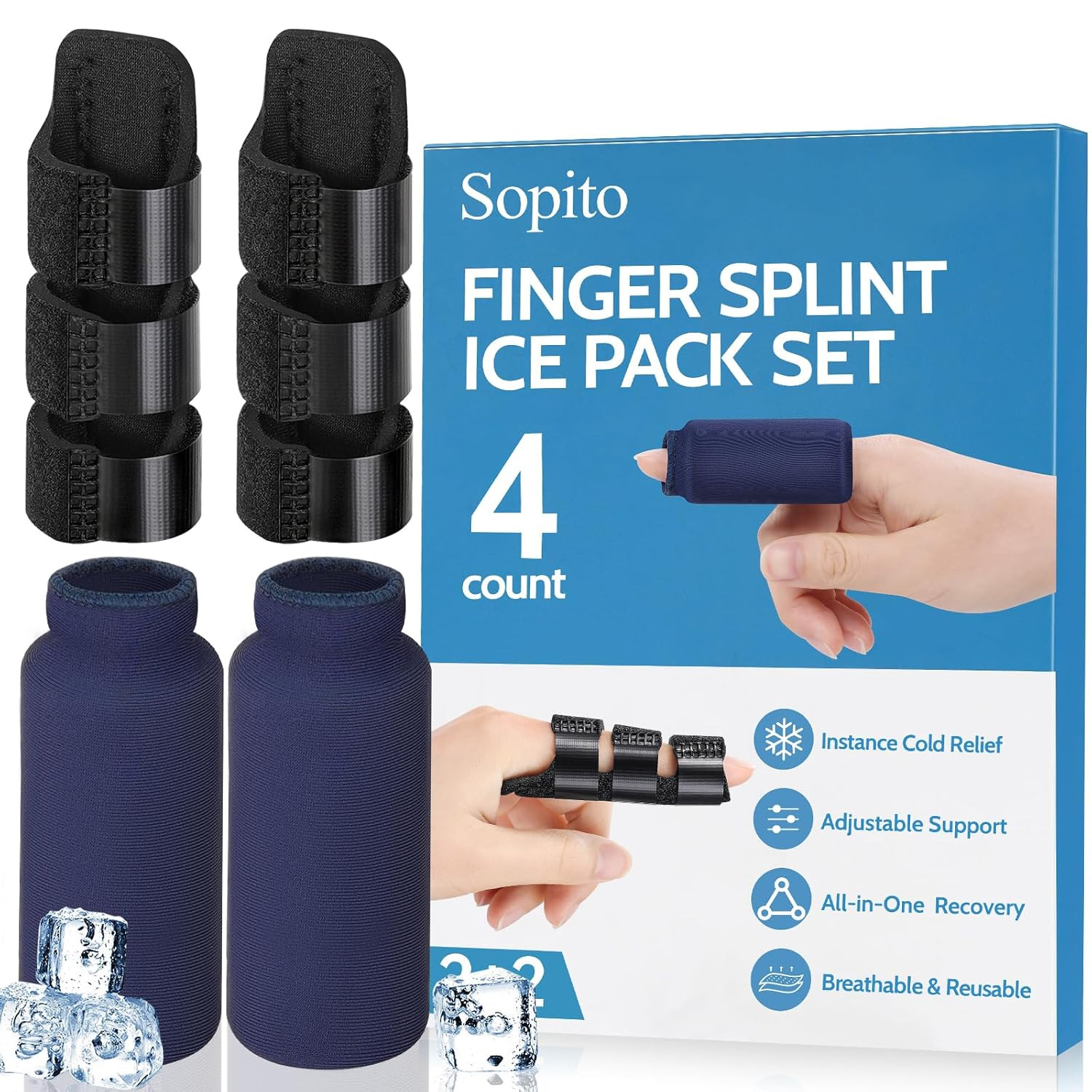 Finger Splint Ice Pack for Pain Relief, Straightening Arthritis, Knuckle Immobil