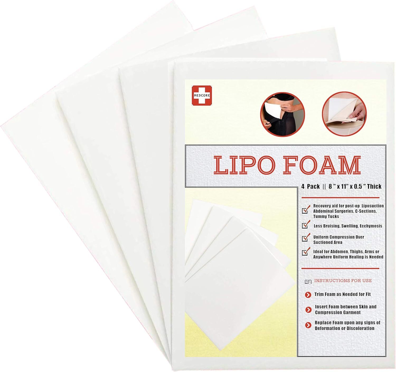 4 Pack Lipo Foam Pads For Post Surgery Recovery Compression Garments
