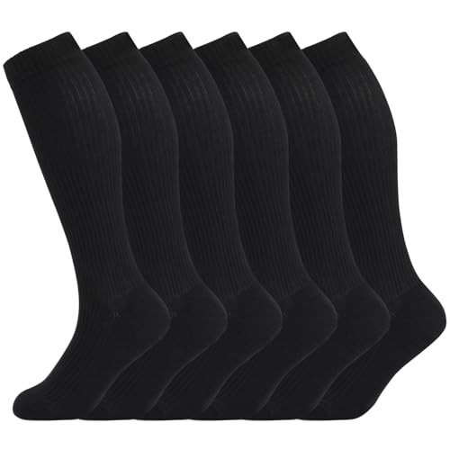+MD Cotton Compression Socks for Women & Men 4/6 10-13 6 Pairs Black 15-20mmHg