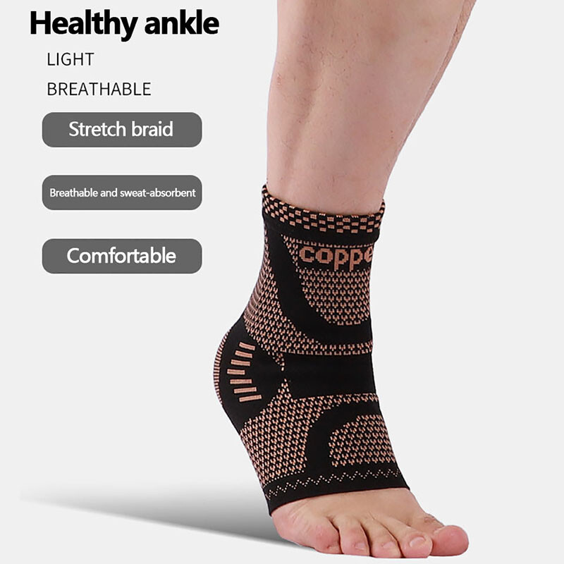 Copper Ankle Support Brace Compression Sleeve Socks Elastic Foot For Pain Relief