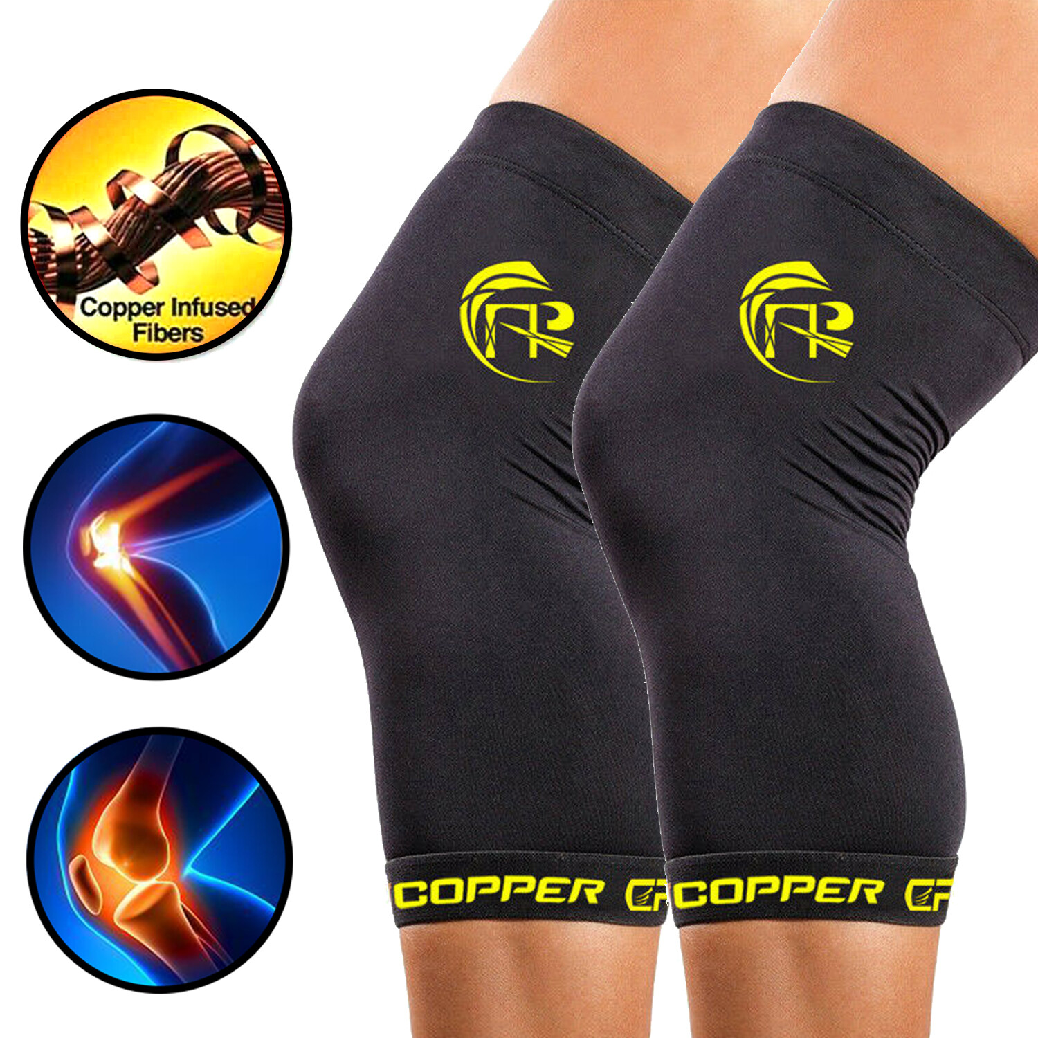 Copper Knee Leg Support Compression Sleeve Brace Sport Joint Relief Arthritis US