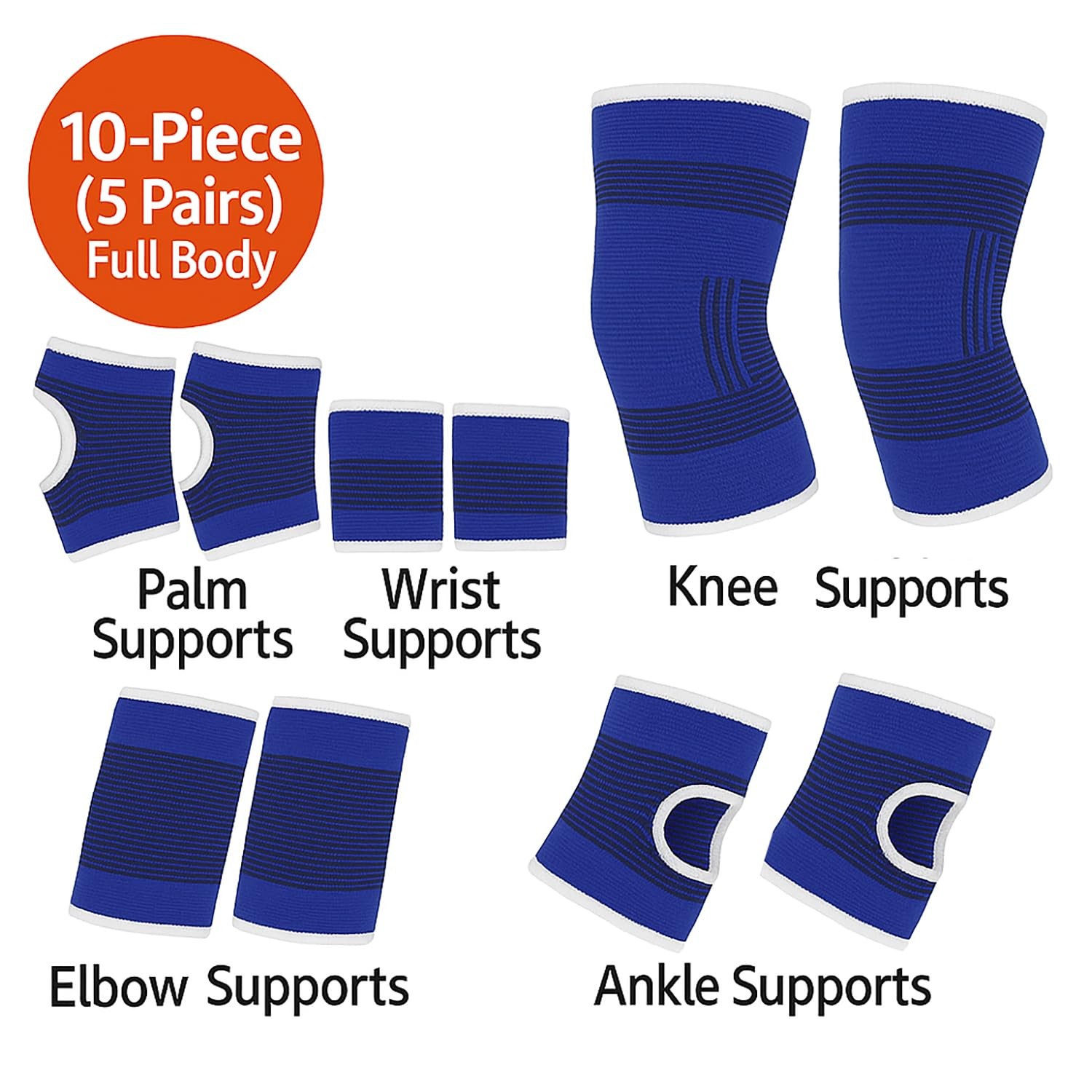 10-Piece Compression Support Brace Set for Knee, Elbow, Wrist Palm & Ankle