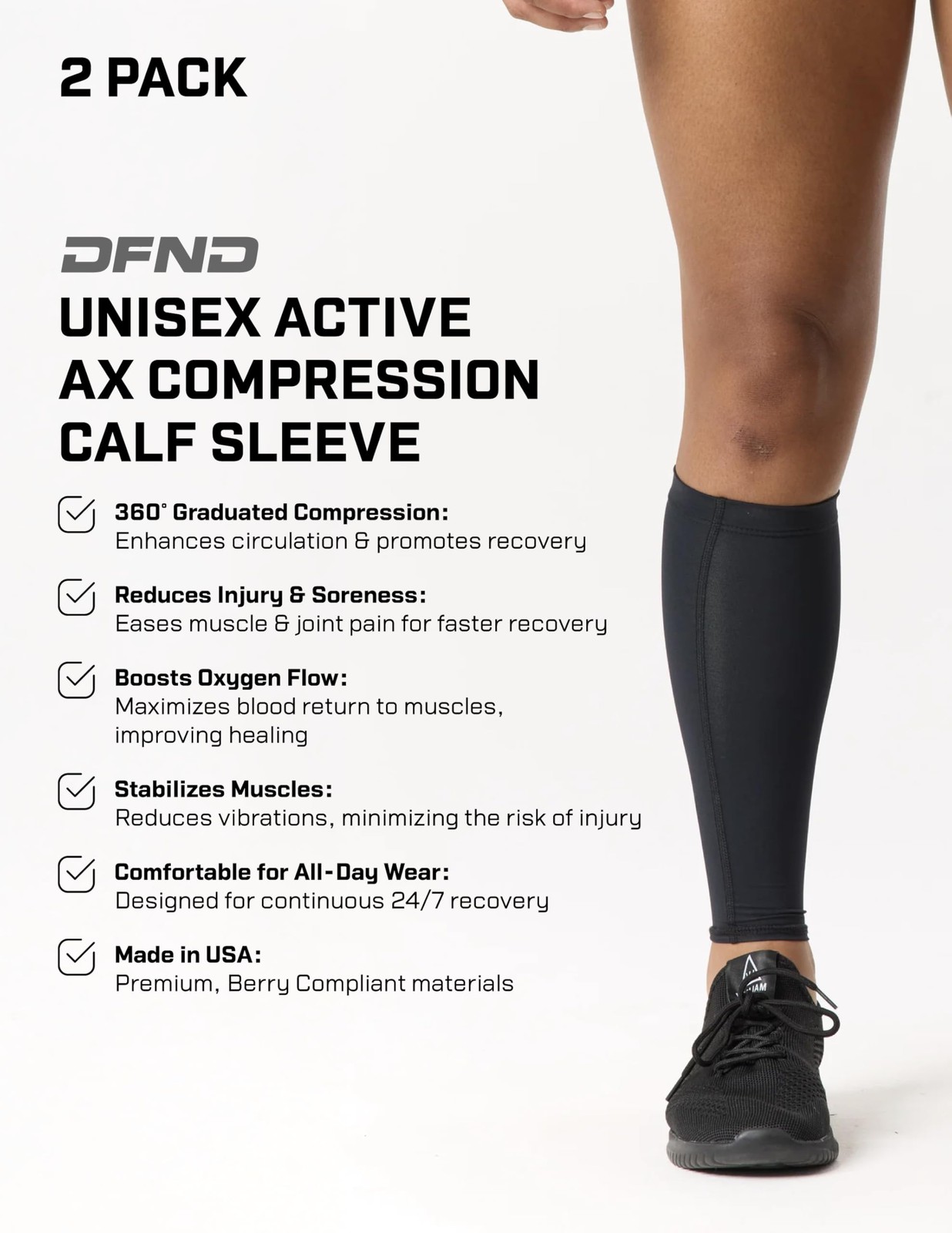Unisex Active Ax Compression Calf Sleeve (2 Pack) – For Injury , Recovery, & …