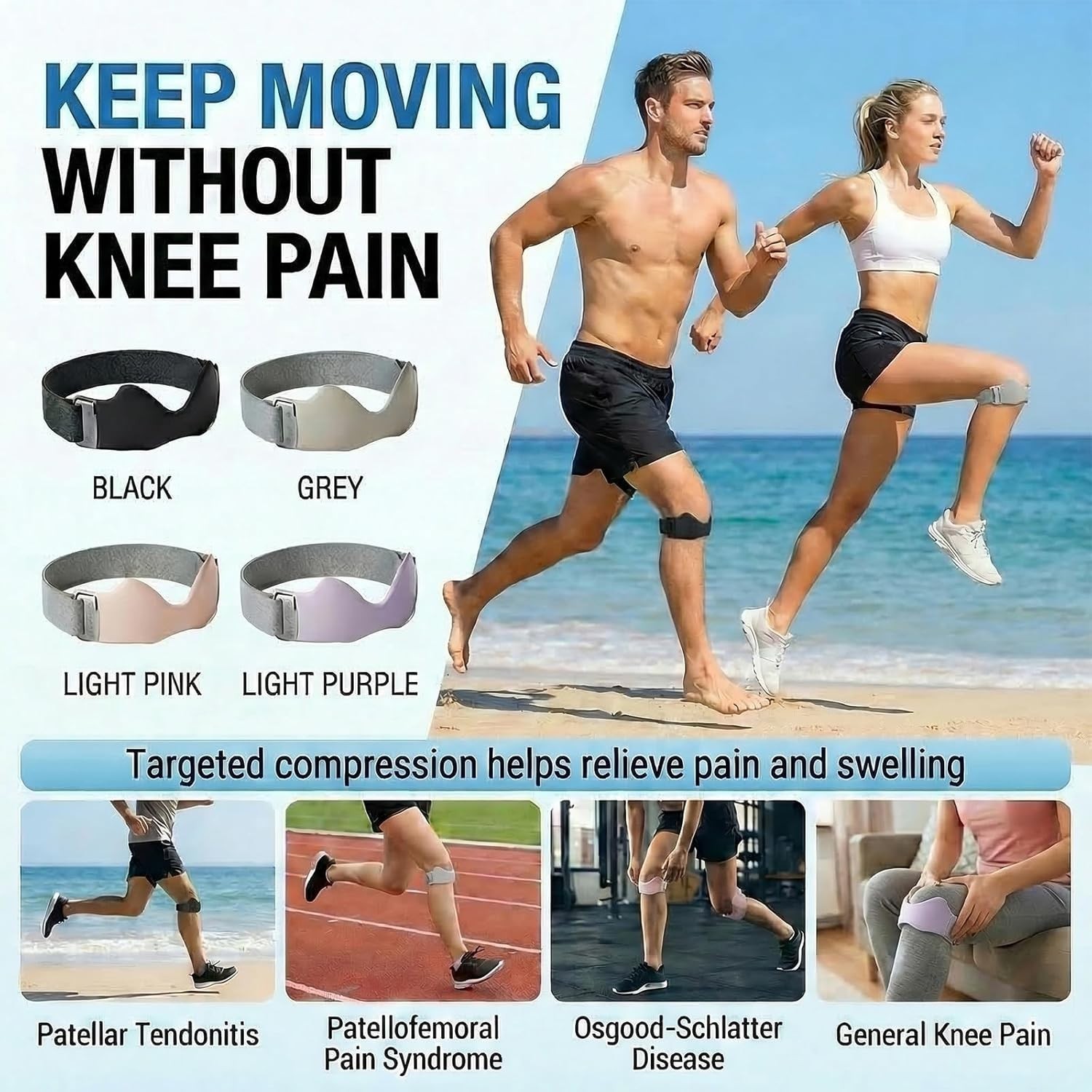 Lightweight Silicone Knee Strap – Non-Slip Support for Jumper’s Knee, 2 Count