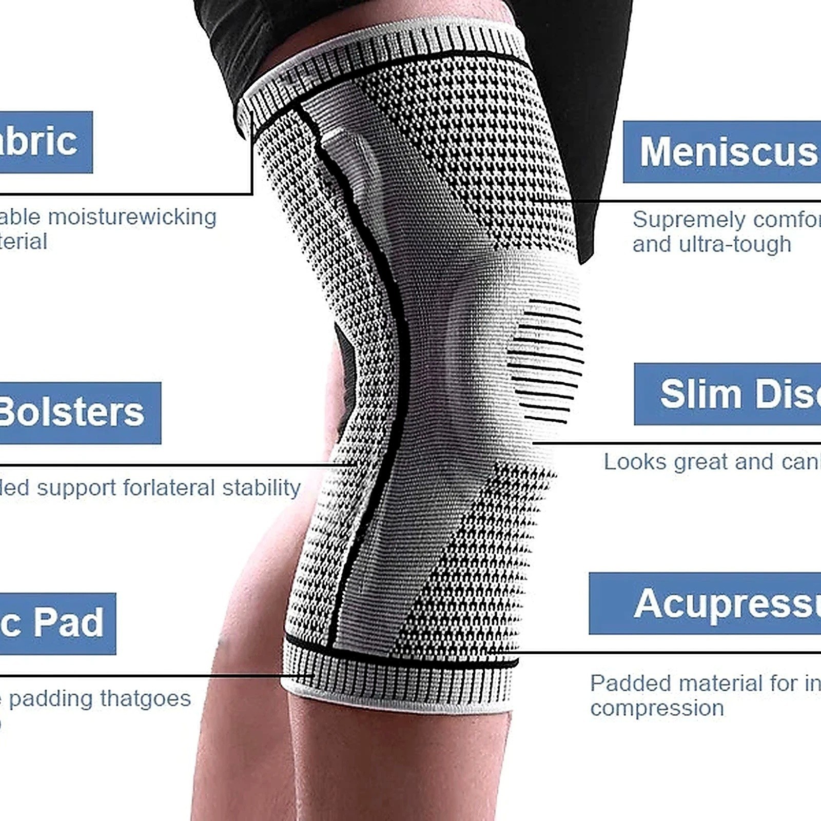 Silicone Knee Sleeve Compression Brace Support Sport Joint Pain Arthritis Relief