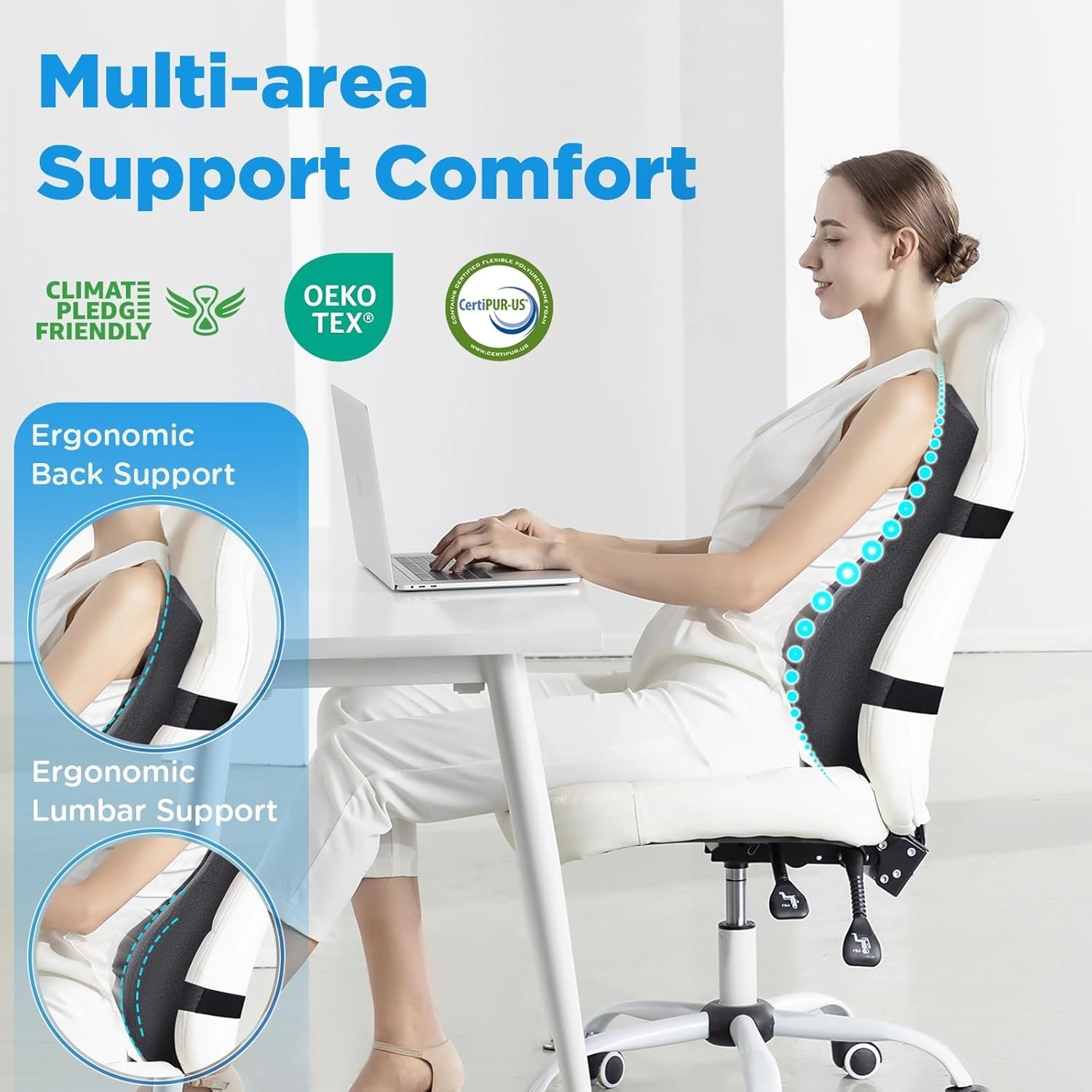 Teemour High Back Support Pillow Memory Foam Lumbar Office Gaming Chair
