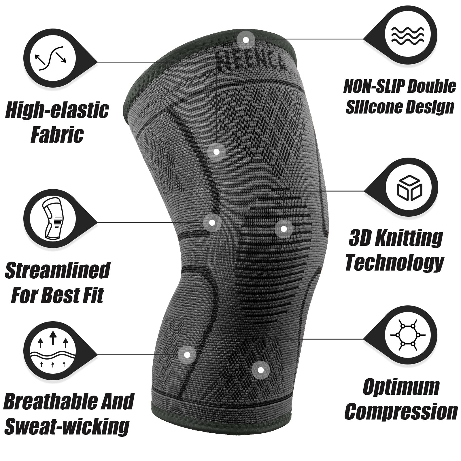NEENCA Knee Braces for Pain Women & Men -2 Large, 2 Pack – Dark Black
