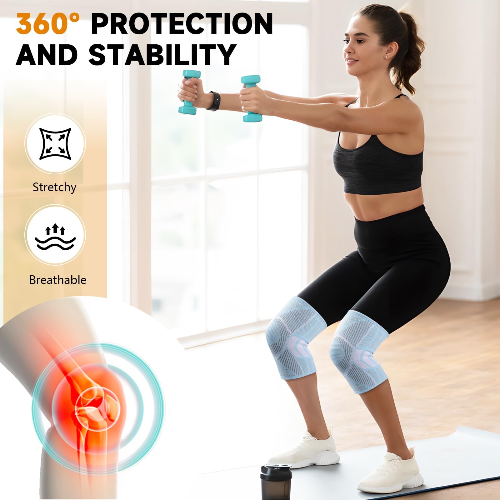 NuCamper Knee Brace for Men & Women, 2 Pack Compression Small, Blue