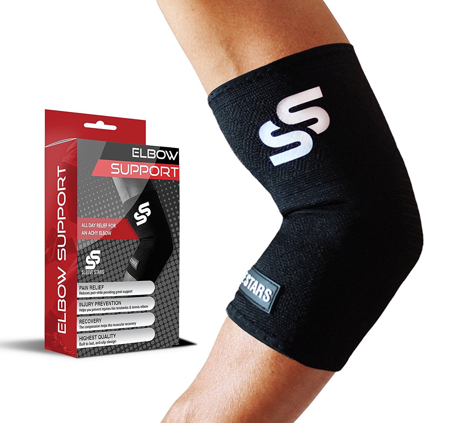Sleeve Stars Premium Elbow Sleeve – Great Support & Compression Brace (S, M, L)