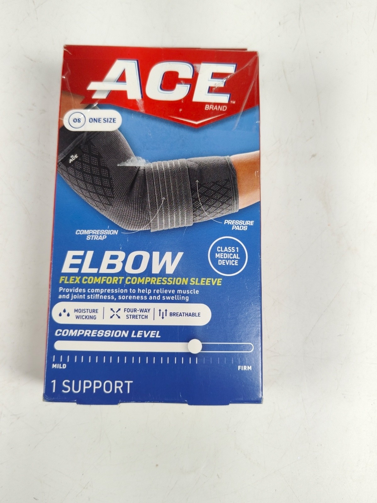 ACE Brand ELBOW FLEX COMFORT COMPRESSION SLEEVE OS One Size NEW In Box