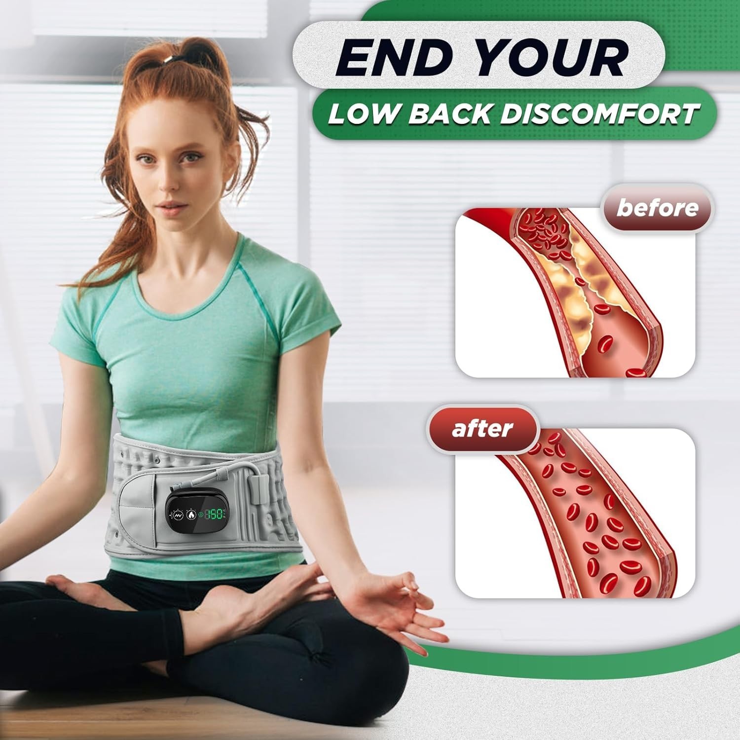 Inflatable Lumbar Decompression Back Belt – Red Light Heating & Massage Brace