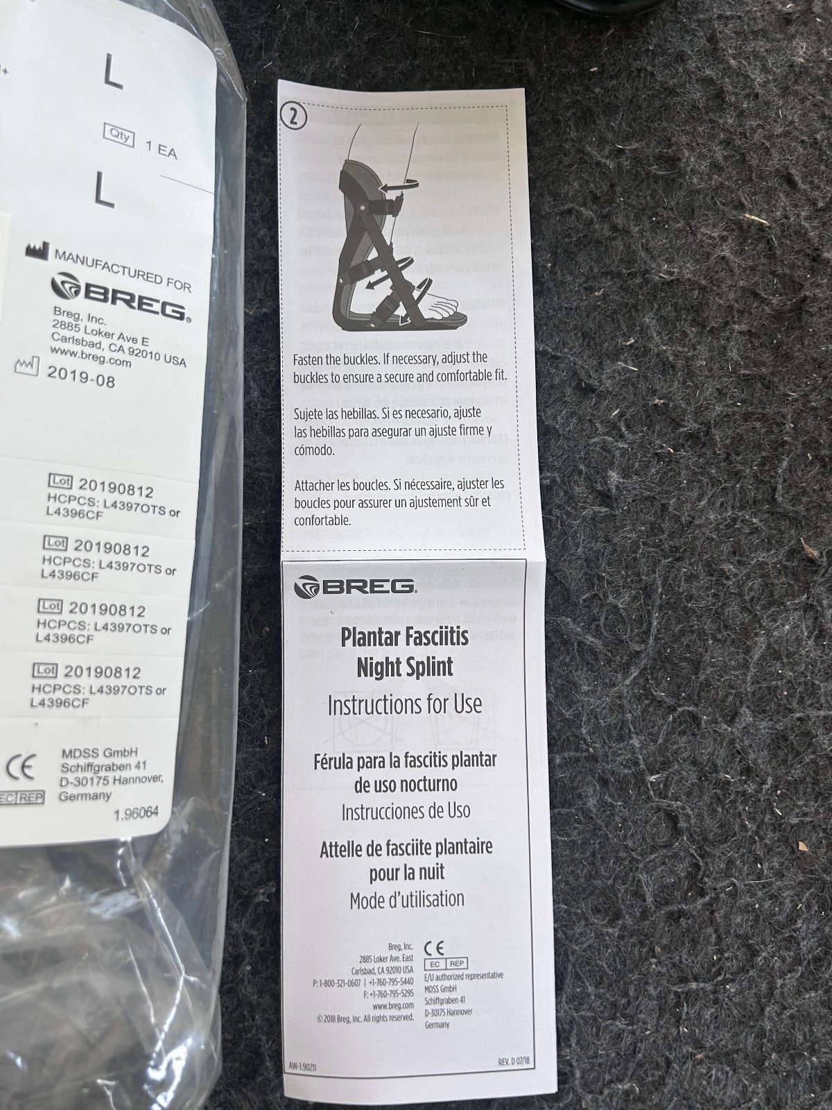 Breg Plantar Fasciitis 11174 Night Splint Large Size Men 10.5+, Women 11+ (NEW)