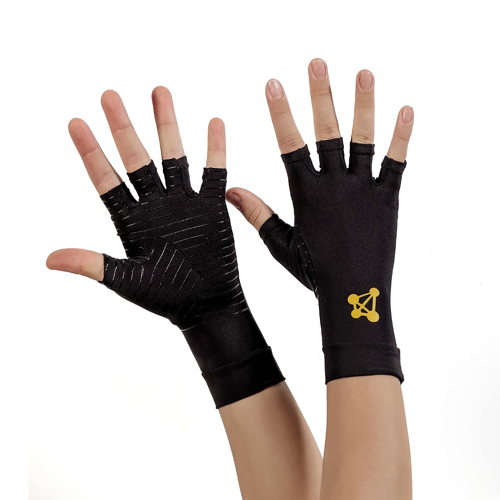 CopperJoint Pair Compression Arthritis Gloves for Women Medium, Black/Yellow
