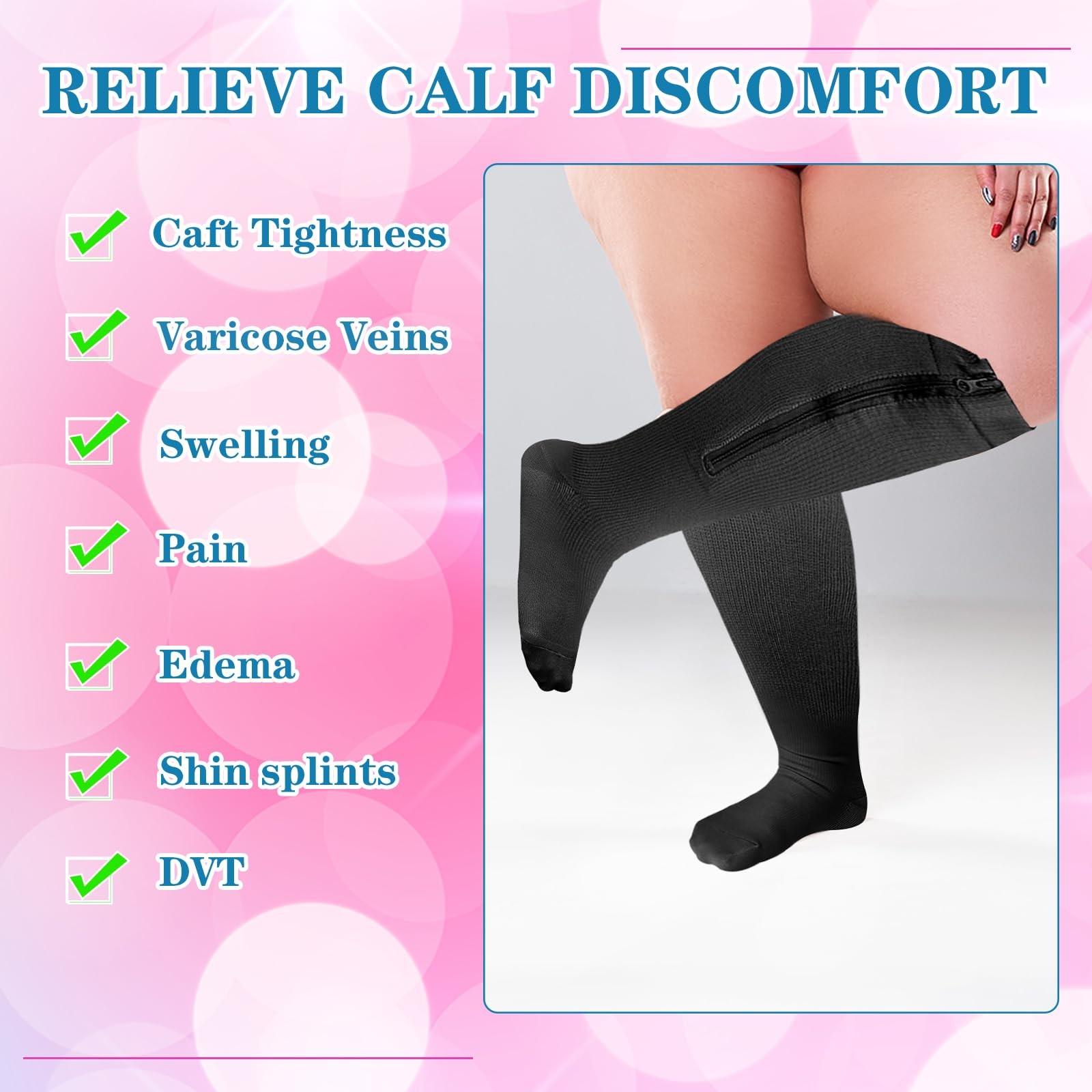 Wide Calf Plus Size Zip Compression Socks,3X-Large,Black