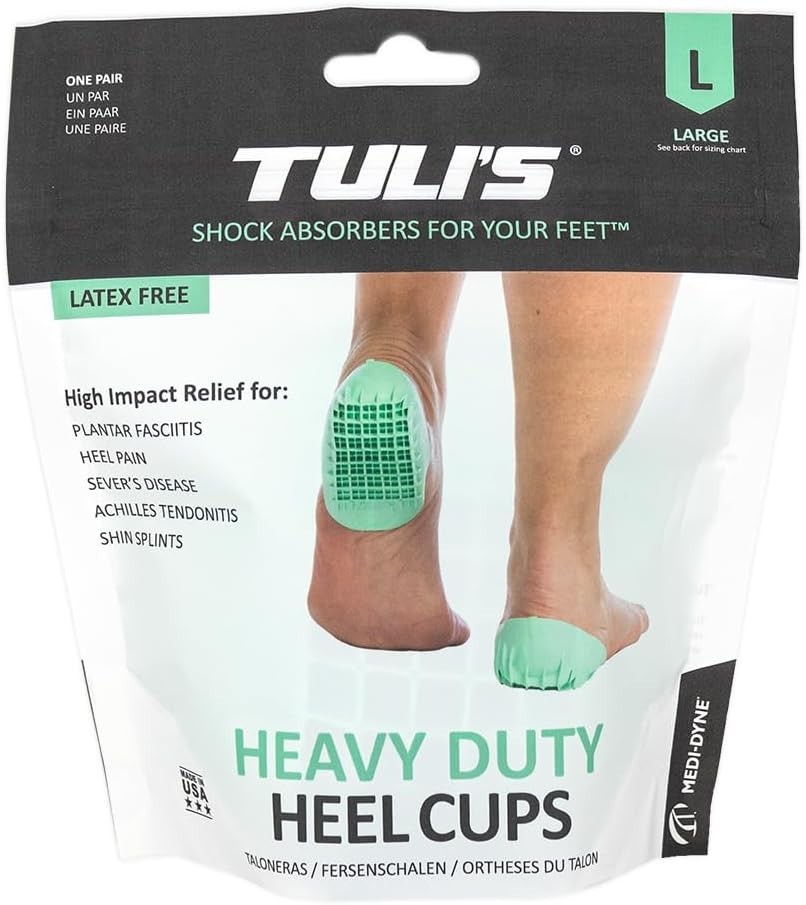 Tuli’s Heavy Duty Heel Cups – Shock Absorption Plantar Fasciitis Relief (1 Pair)
